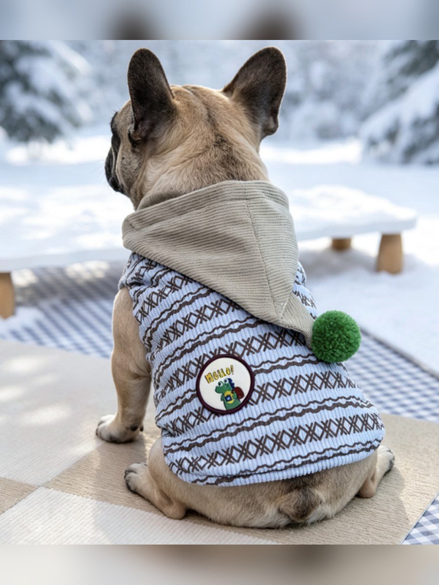 Pom-Pom Hooded Dog Vest – Grey Hood (Item WYDZ81)