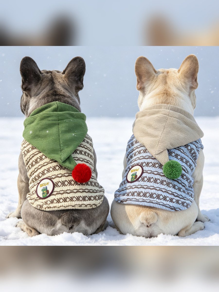 Pom-Pom Hooded Dog Vest – Grey Hood (Item WYDZ81) - Image 2