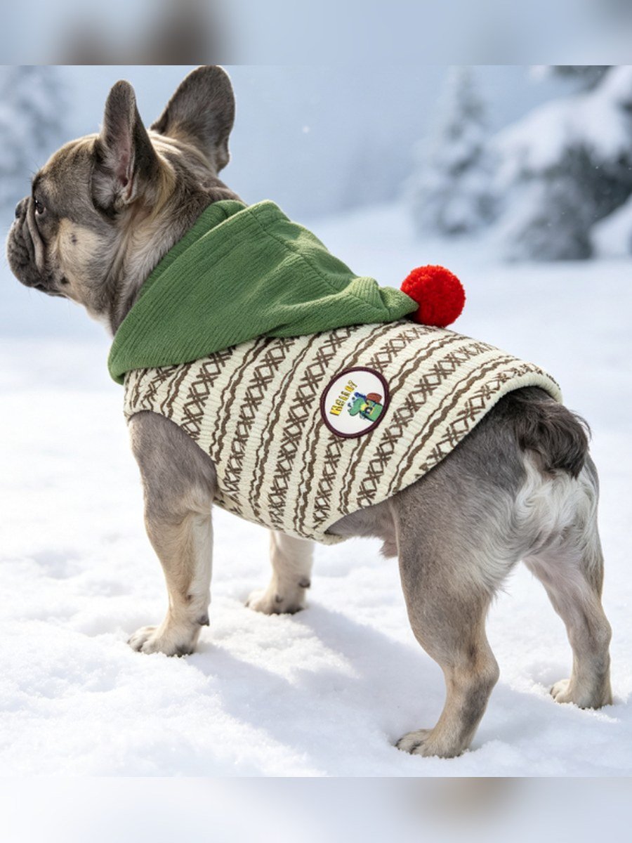 Pom-Pom Hooded Dog Vest – Green Hood (Item WYDZ82)