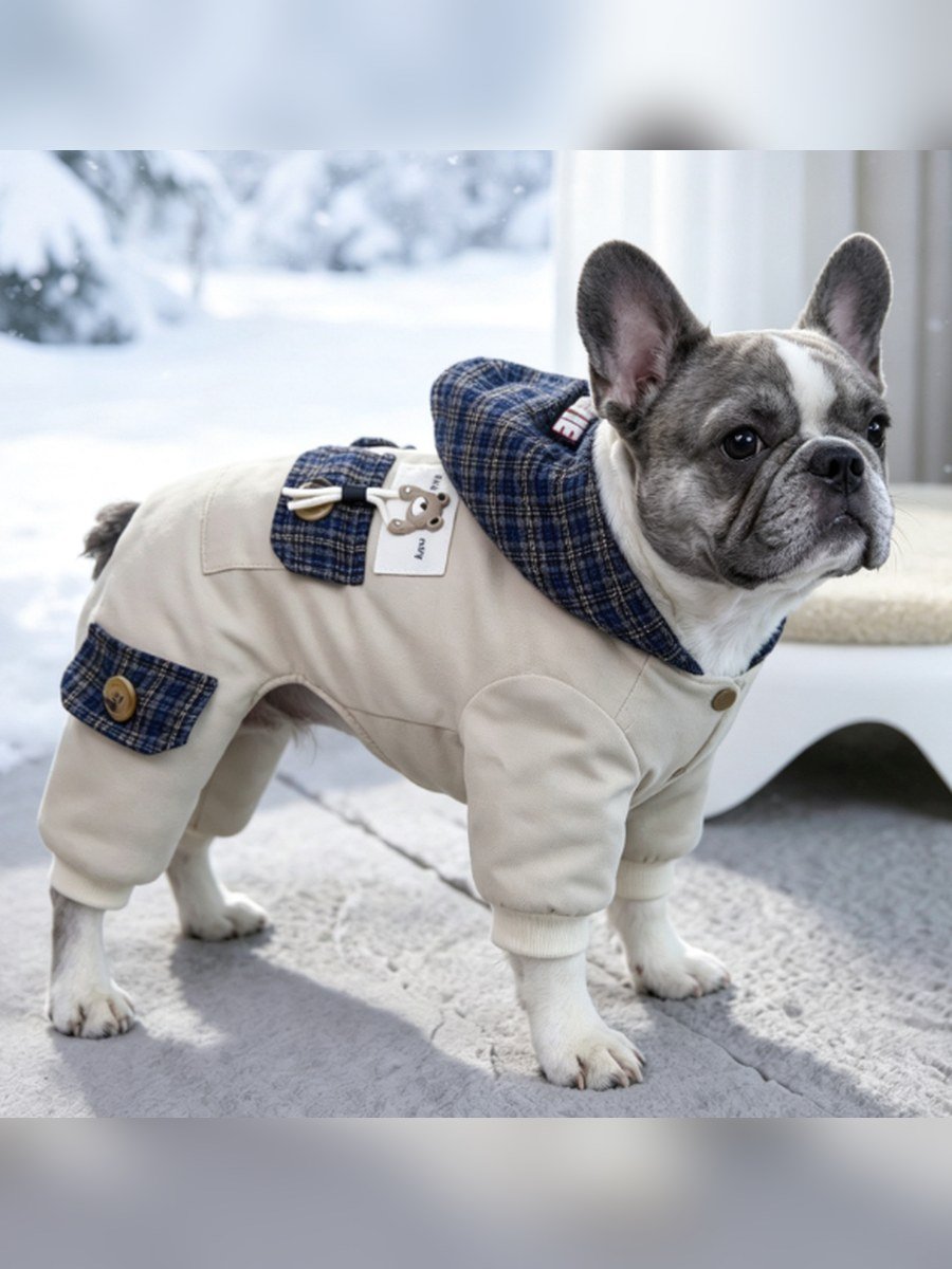 Check Hooded Four-Leg Dog Coat – Beige (Item WYDZ84)